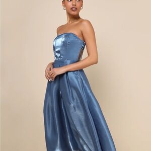 Lulu's Shimmering Blue Strapless Dress